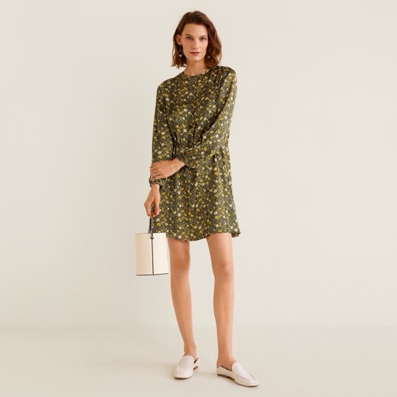 Mango Floral Silky Long Sleeve Dress - Yellow and Black Size Medium NWT - Picture 14 of 14